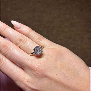 Classic Solitaire Round Cut Silver Engagement Ring - White